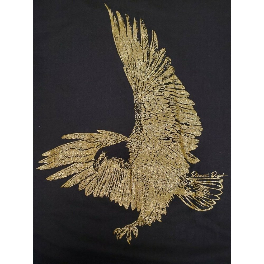 Vintage Diamond Dust Gold Glitter Soaring Eagle T Shirt Made in USA Size XL